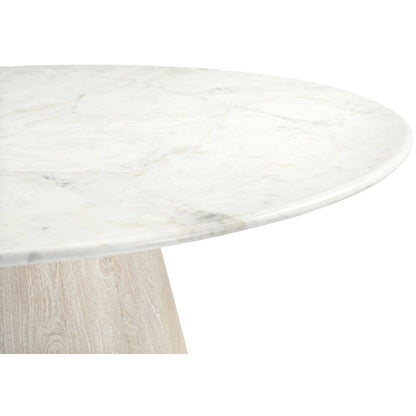 Liona 42" White Marble And Mango Wood Dining Table