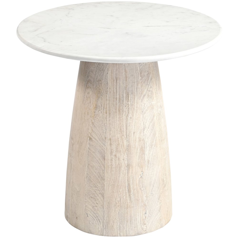 Liona White Marble And Mango Wood End Table