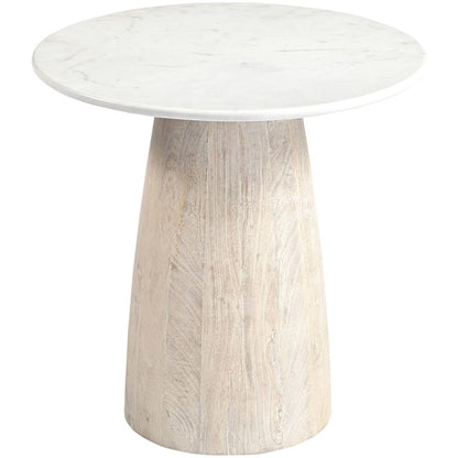 Liona White Marble And Mango Wood End Table