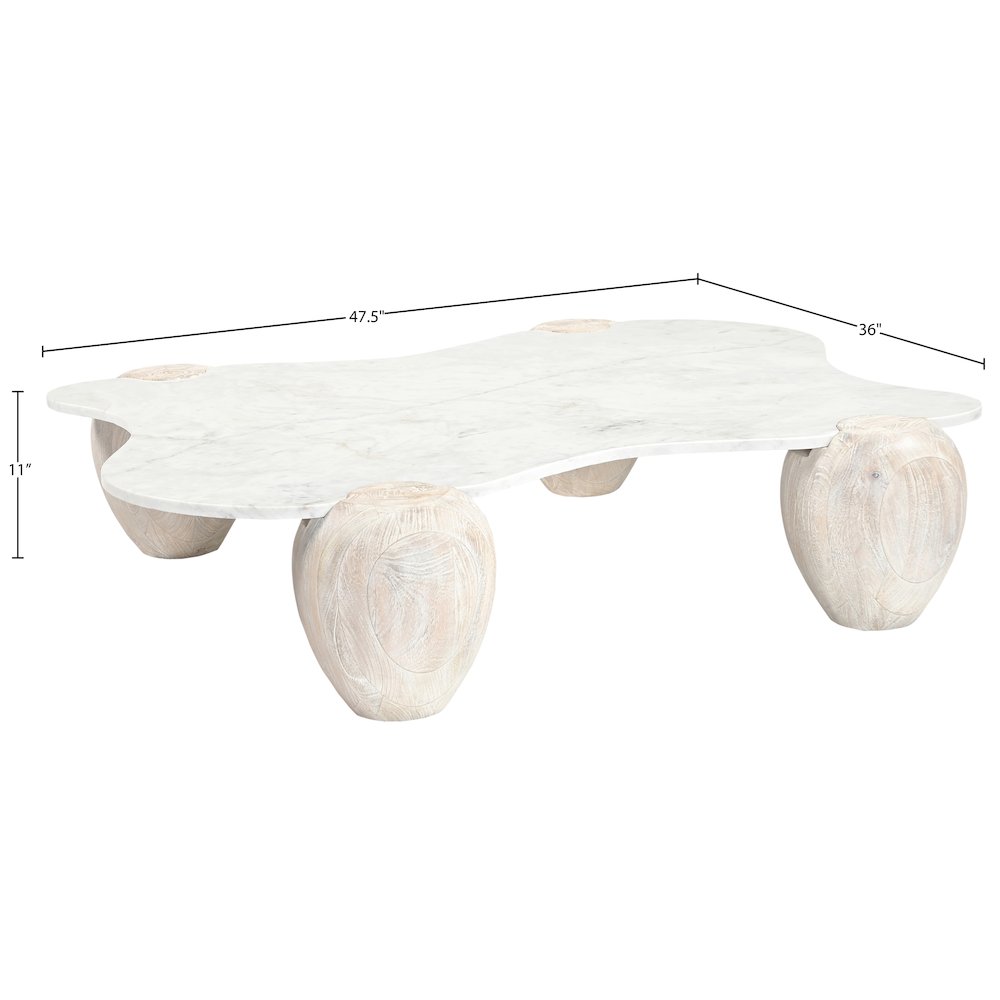 Liona White Marble And Acacia Wood Coffee Table