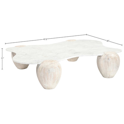 Liona White Marble And Acacia Wood Coffee Table