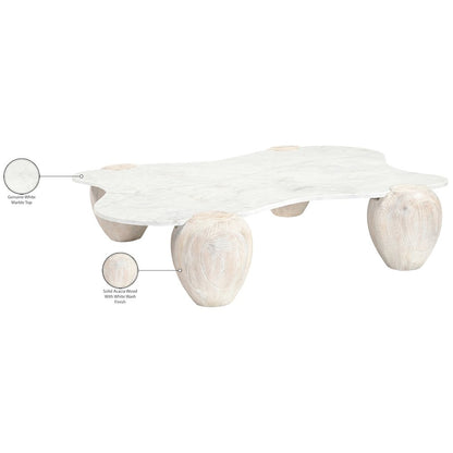 Liona White Marble And Acacia Wood Coffee Table