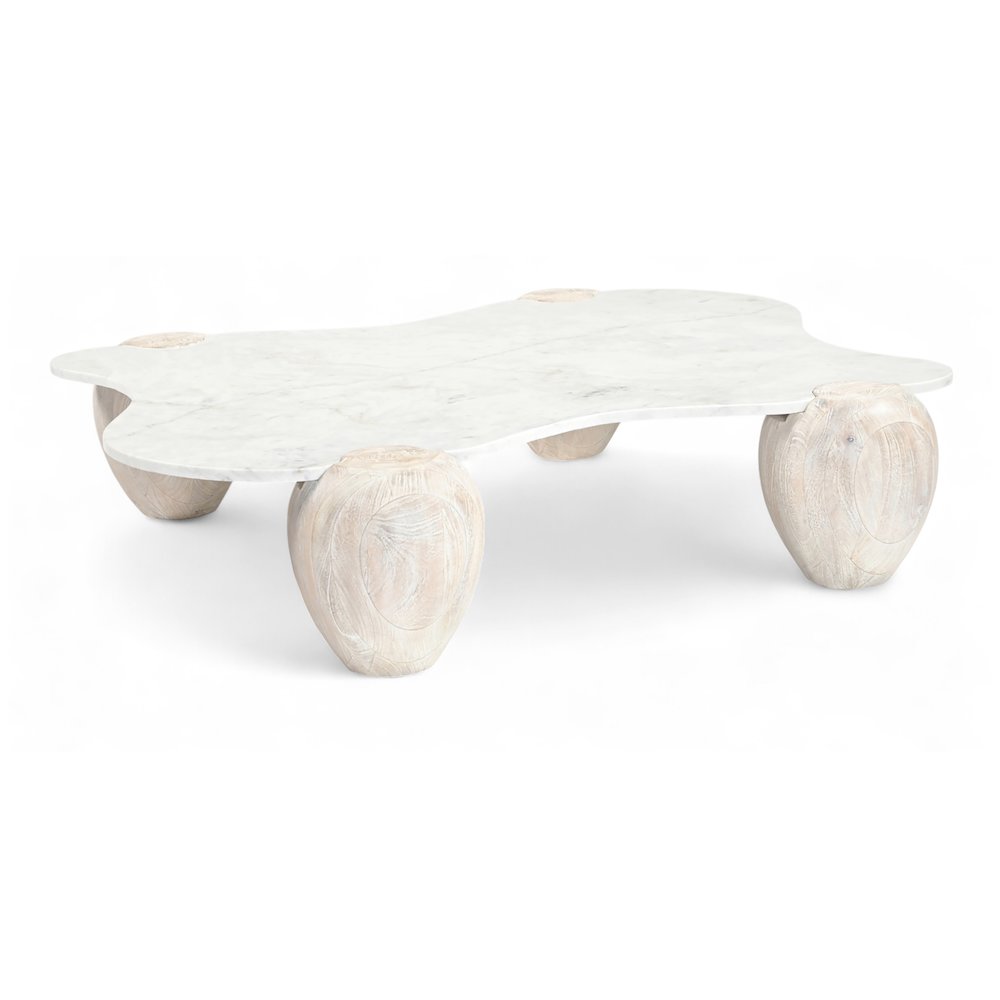 Liona White Marble And Acacia Wood Coffee Table
