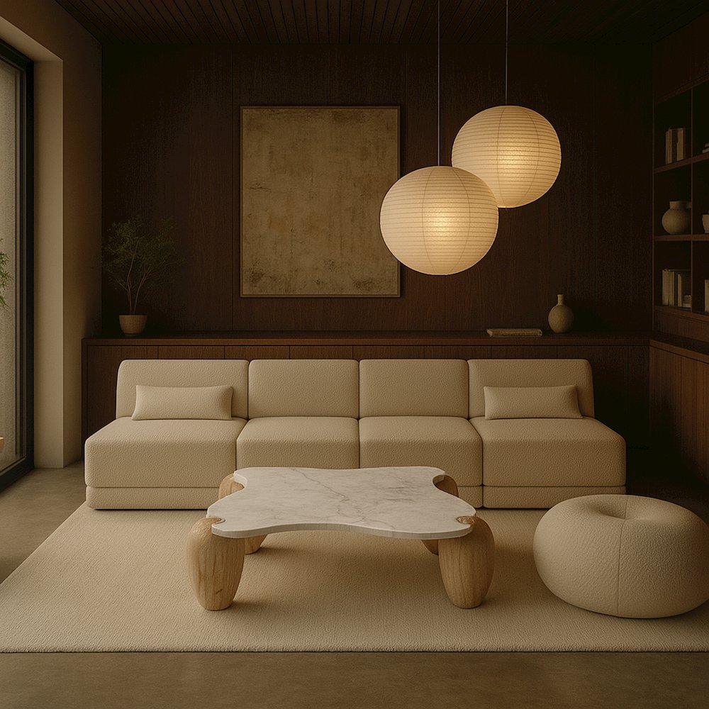 Liona White Marble And Acacia Wood Coffee Table