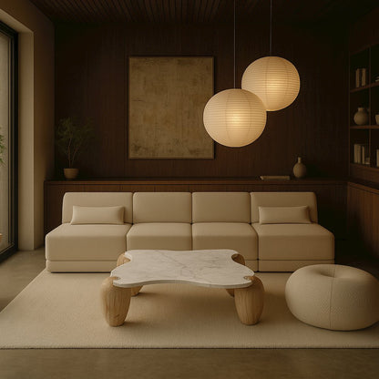 Liona White Marble And Acacia Wood Coffee Table