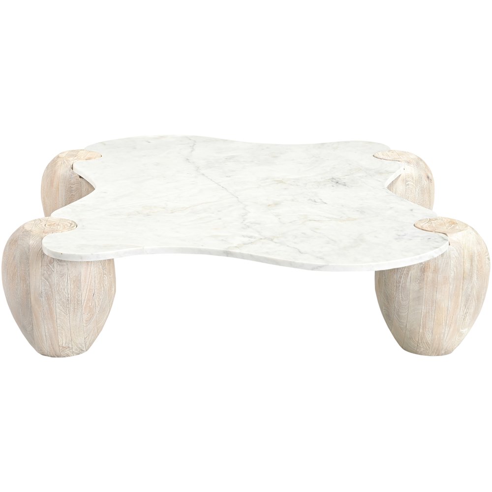 Liona White Marble And Acacia Wood Coffee Table
