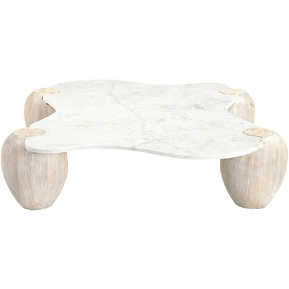 Liona White Marble And Acacia Wood Coffee Table