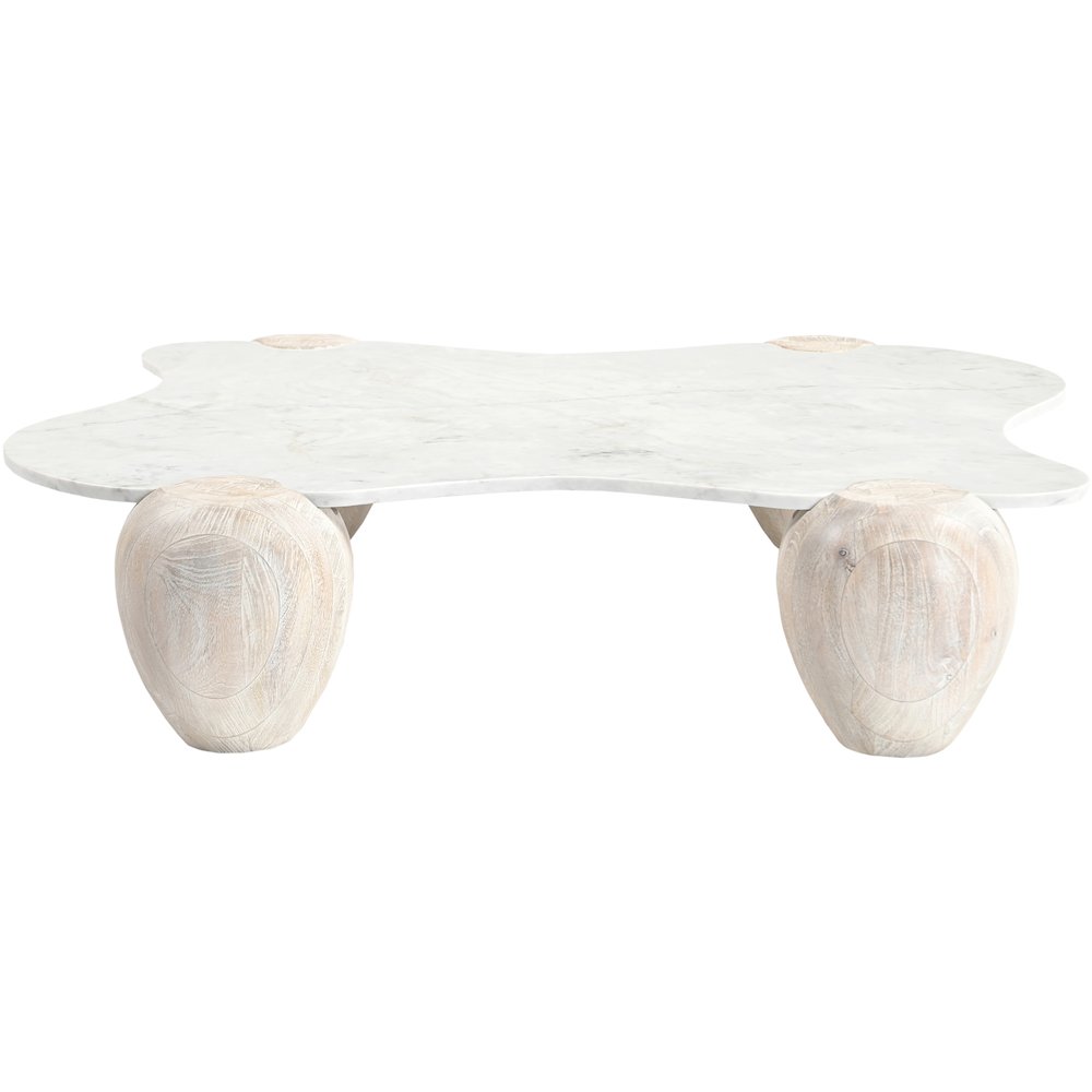 Liona White Marble And Acacia Wood Coffee Table