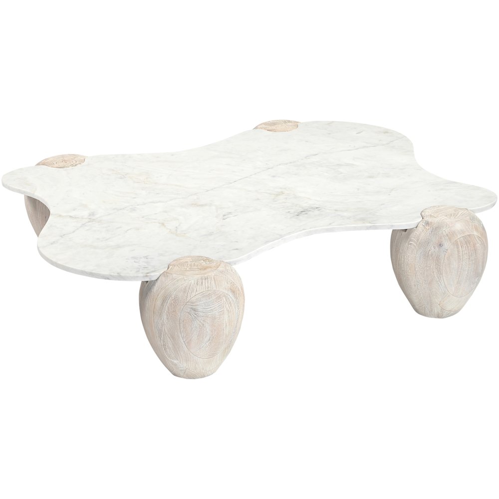 Liona White Marble And Acacia Wood Coffee Table