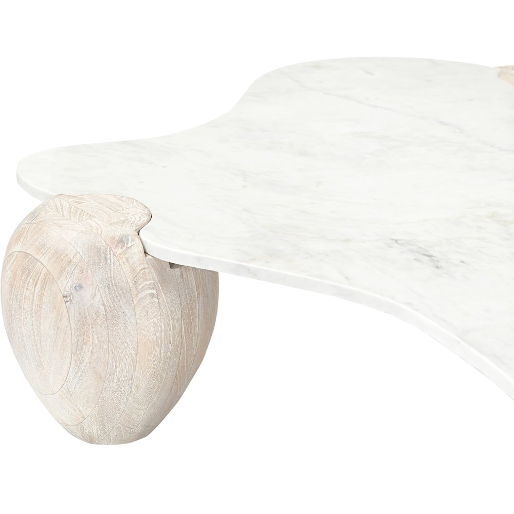 Liona White Marble And Acacia Wood Coffee Table