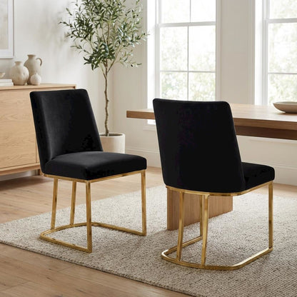Gold Velvet Dining Chair Set of 2 with Cushioned Seat and Contemporary Design