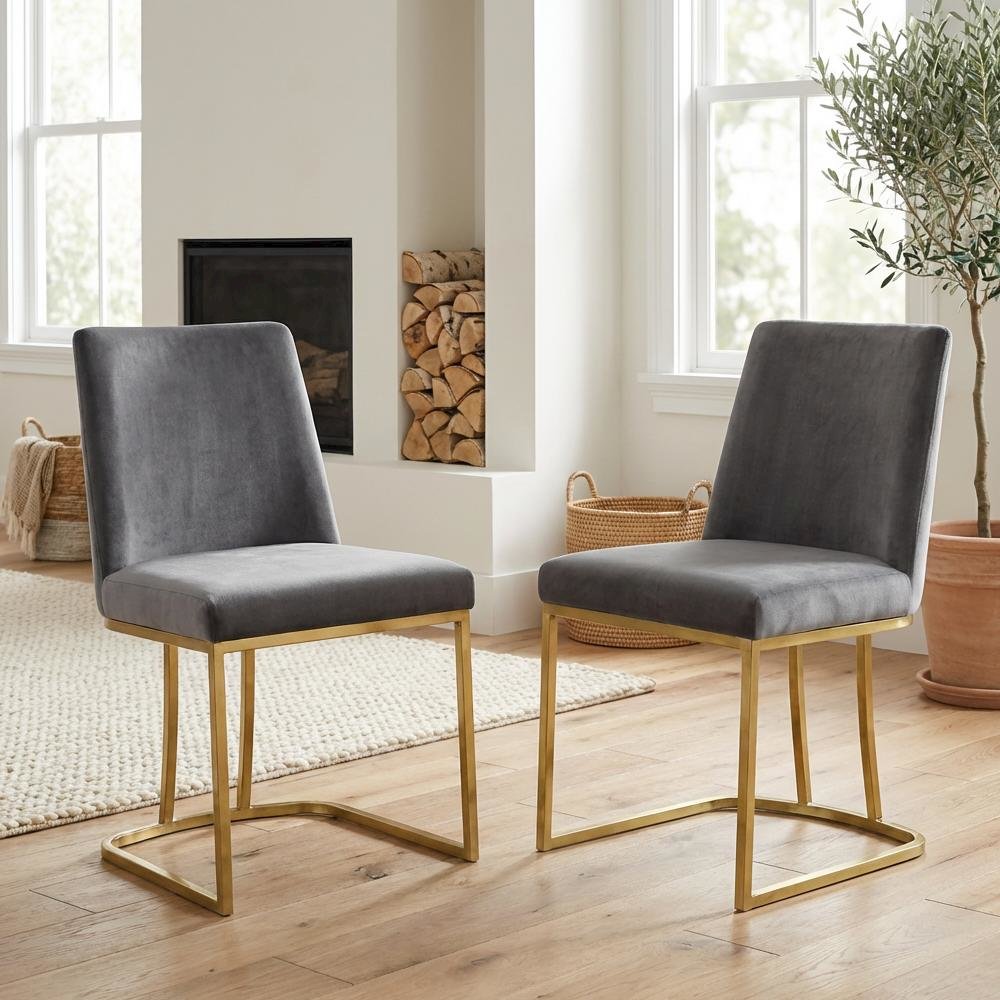 Gold Velvet Dining Chair Set of 2 with Contemporary Back Design