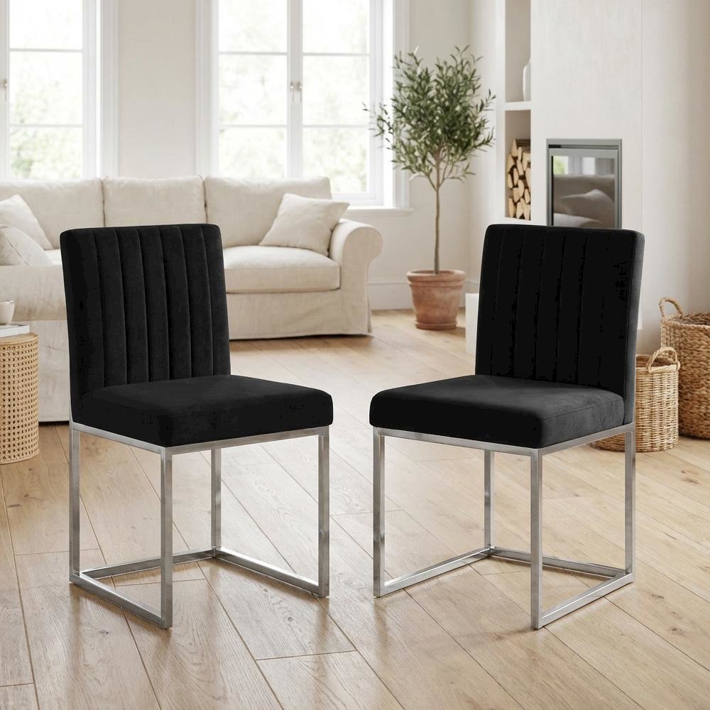 Chrome Velvet Dining Chairs Set of 2 with Contemporary Design and Durable Frame