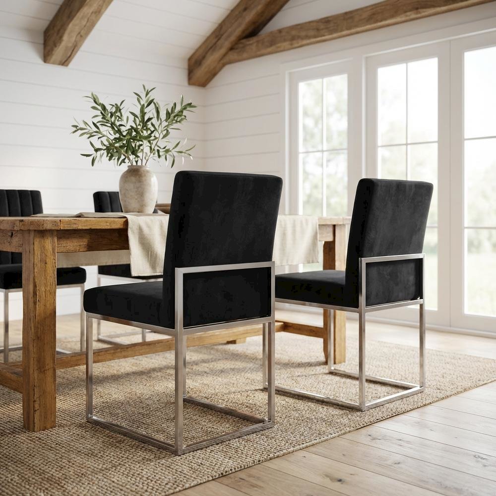 Chrome Velvet Dining Chairs Set of 2 with Contemporary Design and Durable Frame