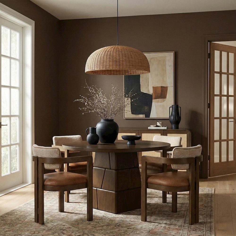 Tavio 48" Brown Walnut Oak Veneer And Solid Wood Dining Table