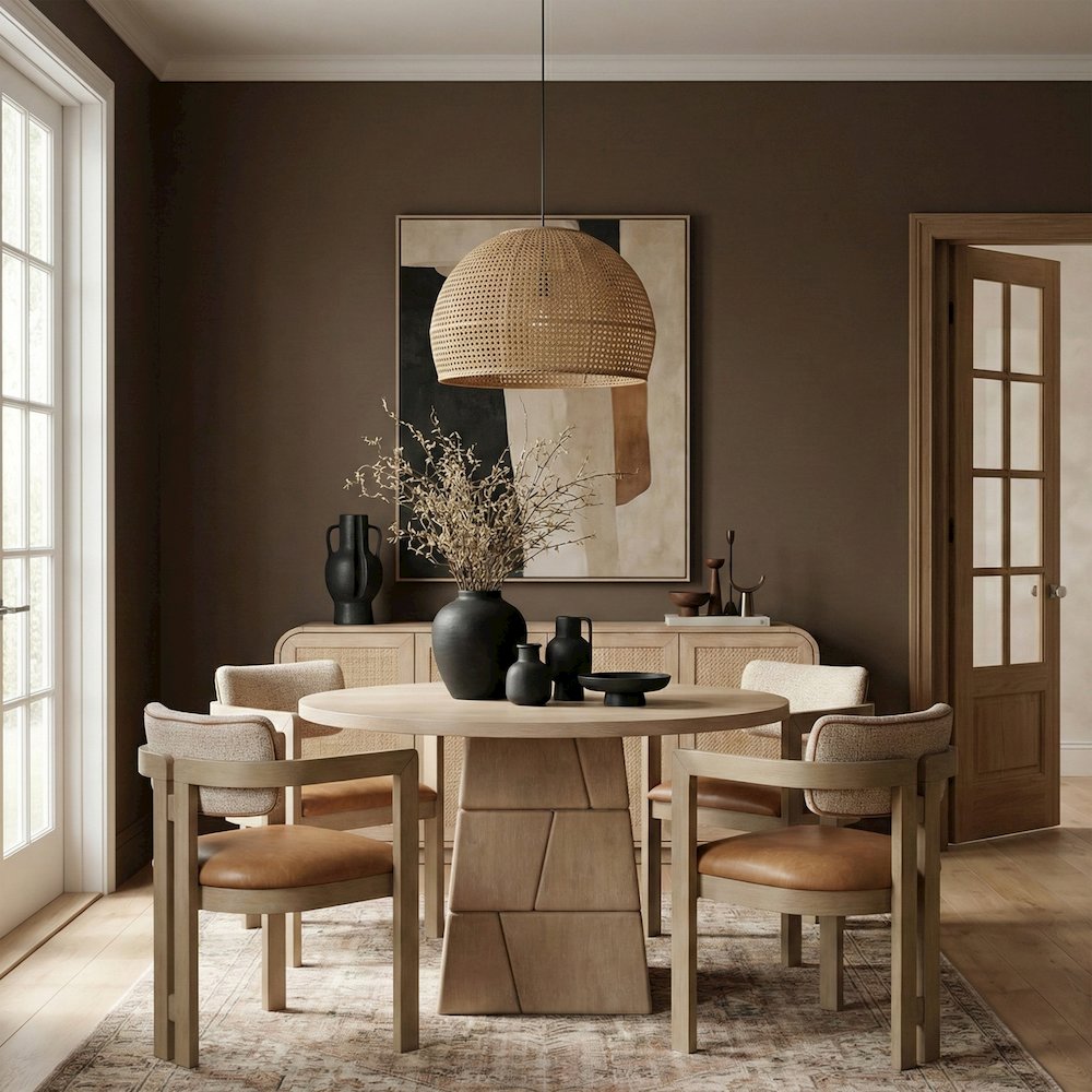 Tavio 48" Natural Oak Veneer And Solid Wood Dining Table