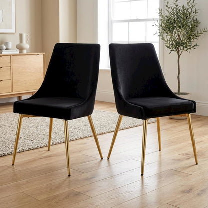 Gold Velvet Dining Chair Set of 2 with Contemporary Design and Cushioned Seats