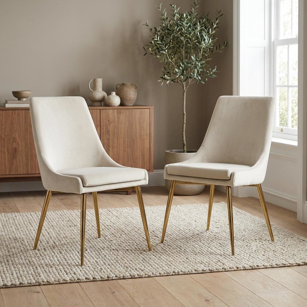 Gold Velvet 2-Piece Dining Chair Set with Contemporary Design and Cushioned Seat
