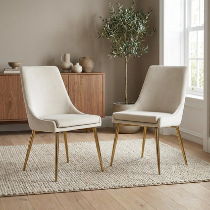 Gold Velvet 2-Piece Dining Chair Set with Contemporary Design and Cushioned Seat