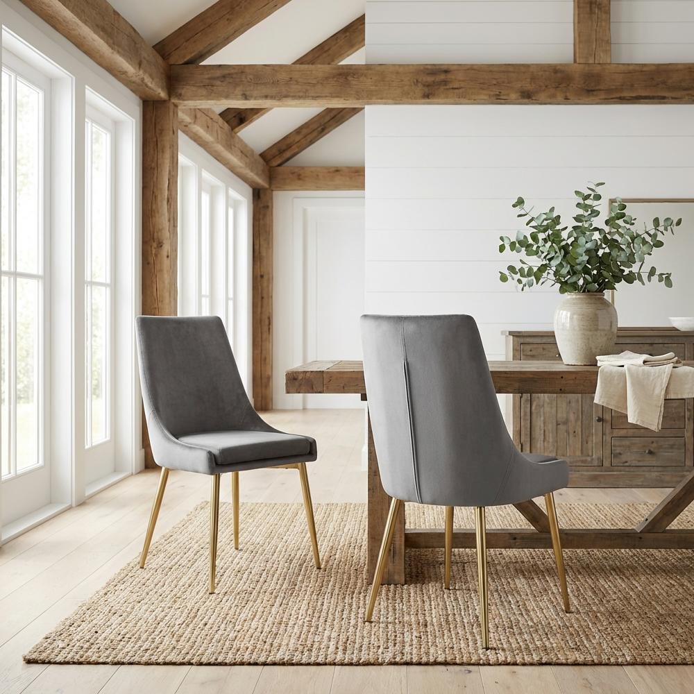 Gold Velvet 2-Piece Dining Chair Set with Cushioned Seat and Contemporary Design