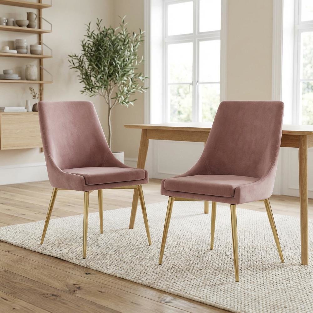 Gold Velvet 2-Piece Dining Chairs with Contemporary Design and Cushioned Seat