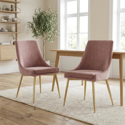 Gold Velvet 2-Piece Dining Chairs with Contemporary Design and Cushioned Seat