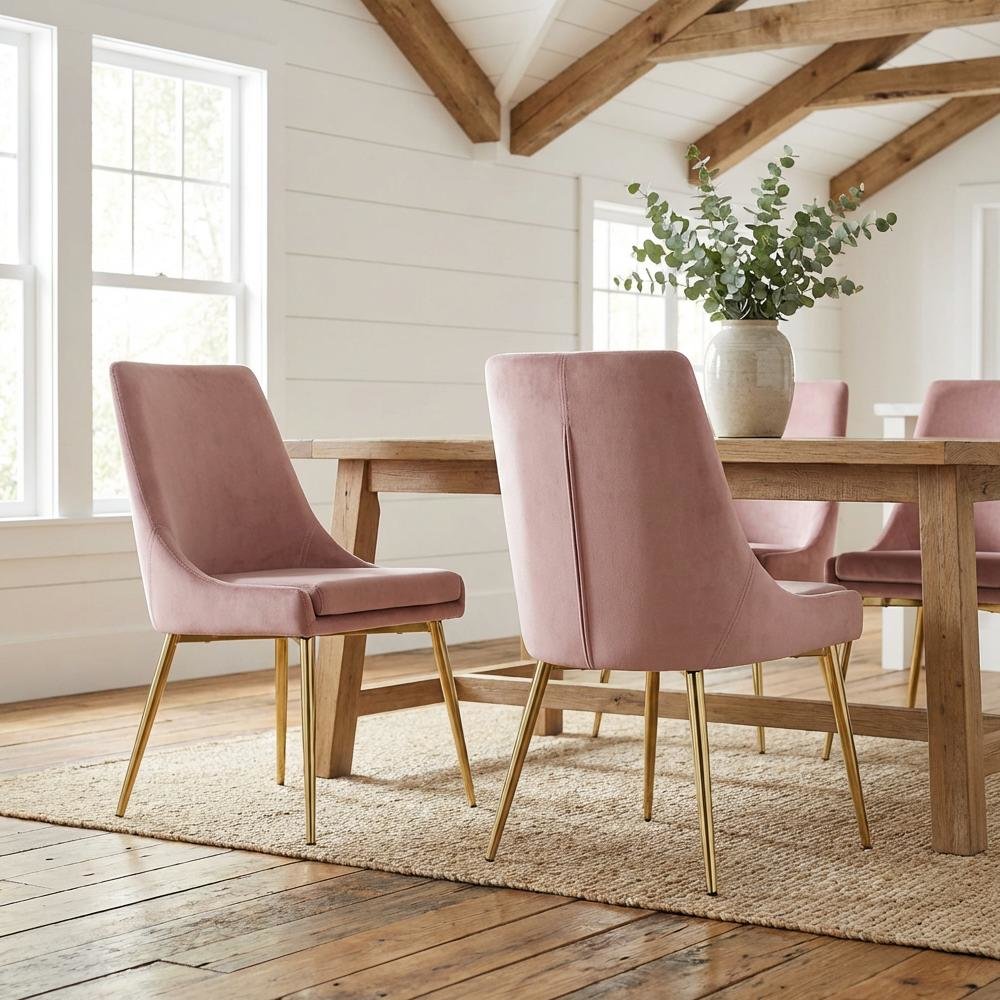 Gold Velvet 2-Piece Dining Chairs with Contemporary Design and Cushioned Seat
