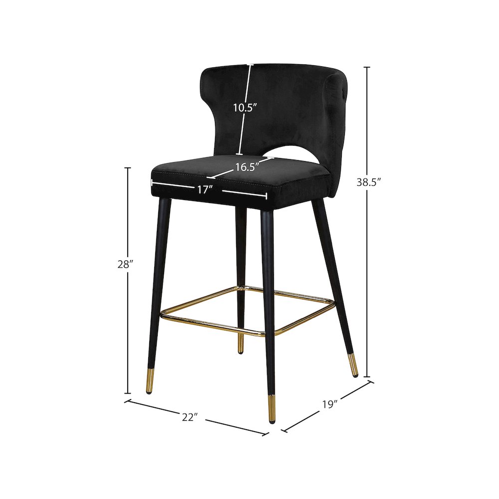Kelly Black Velvet Stool, Set of 2