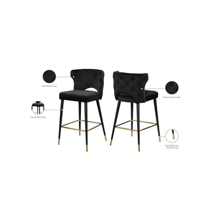 Kelly Black Velvet Stool, Set of 2