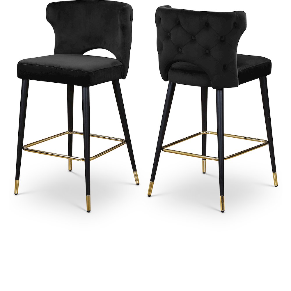 Kelly Black Velvet Stool, Set of 2