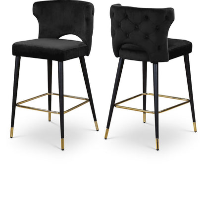 Kelly Black Velvet Stool, Set of 2