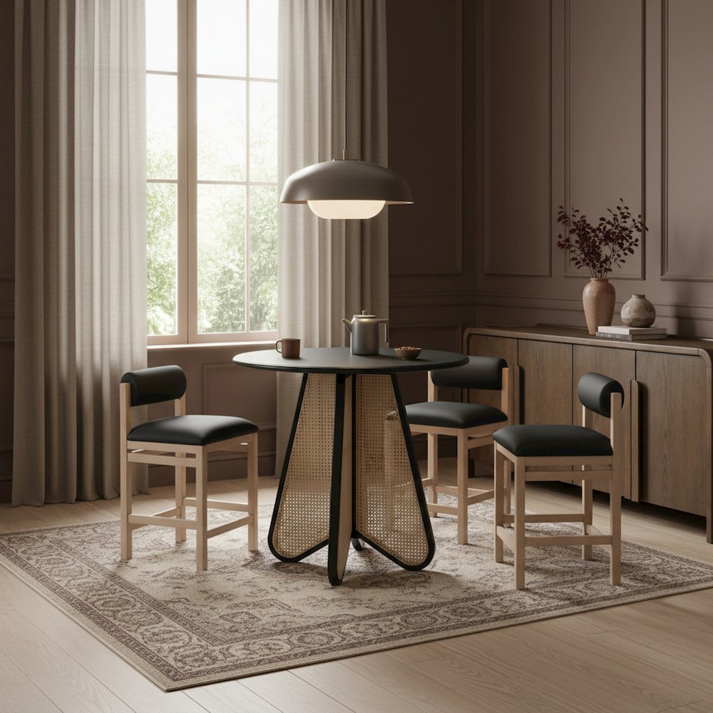 Butterfly 36" Black / Natural Solid Wood And Natural Cane Counter Height Table