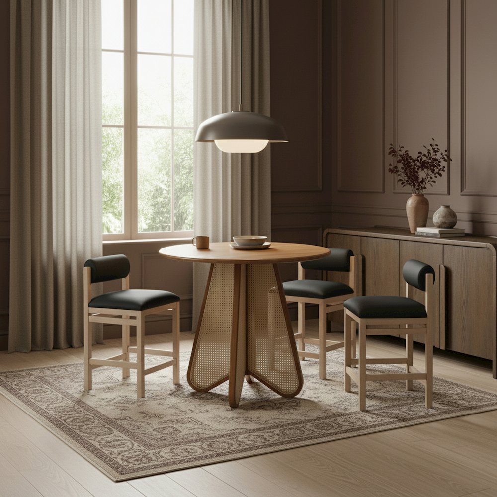 Butterfly 36" Brown / Natural Solid Wood And Natural Cane Counter Height Table