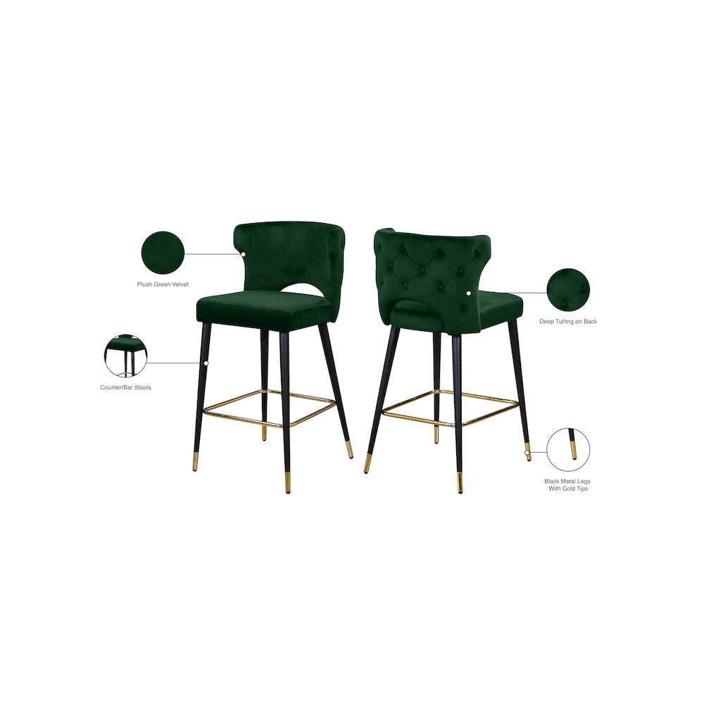 Kelly Green Velvet Stool, Set of 2