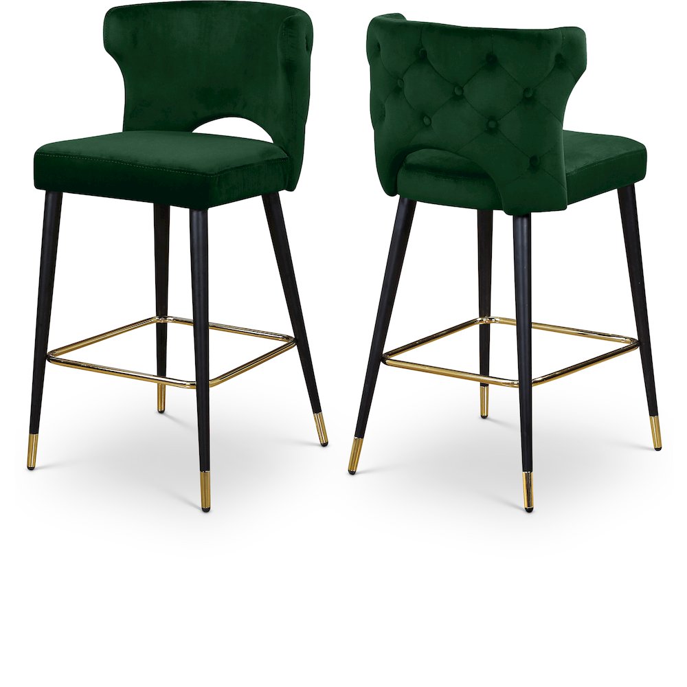 Kelly Green Velvet Stool, Set of 2