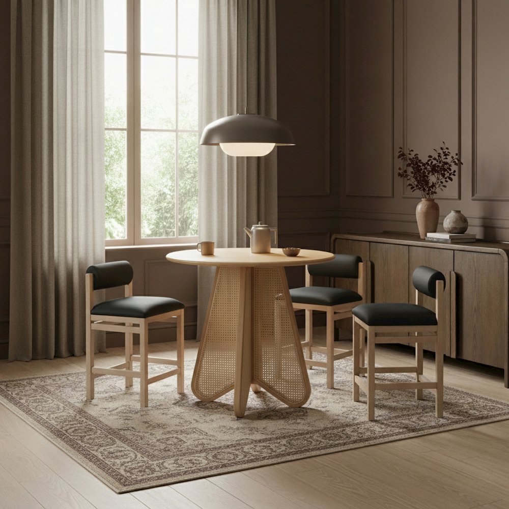 Butterfly 36" Natural Solid Wood And Natural Cane Counter Height Table