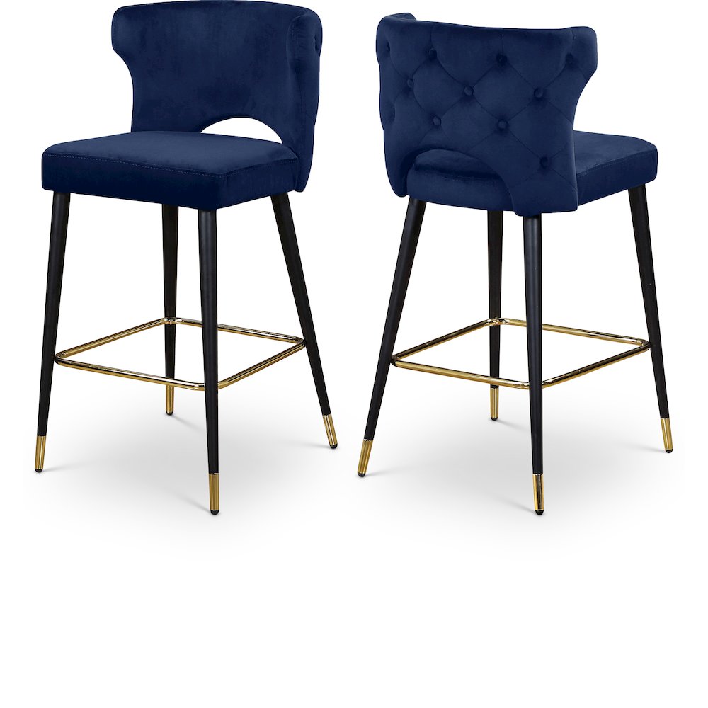 Kelly Navy Velvet Stool, Set of 2