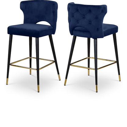 Kelly Navy Velvet Stool, Set of 2