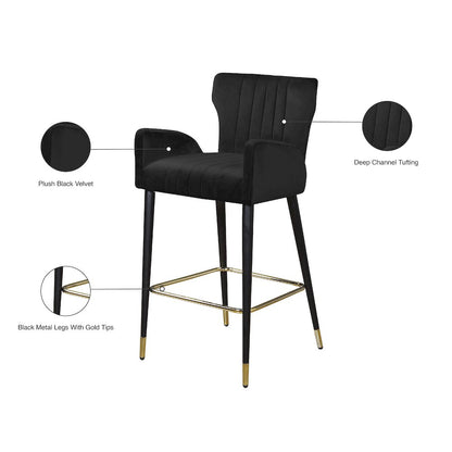 Luxe Black Velvet Stool, Set of 2