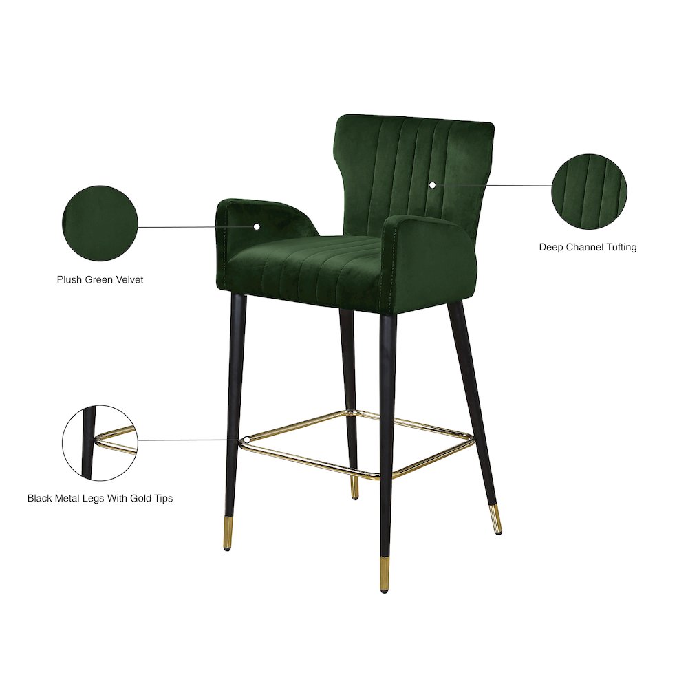 Luxe Green Velvet Stool, Set of 2