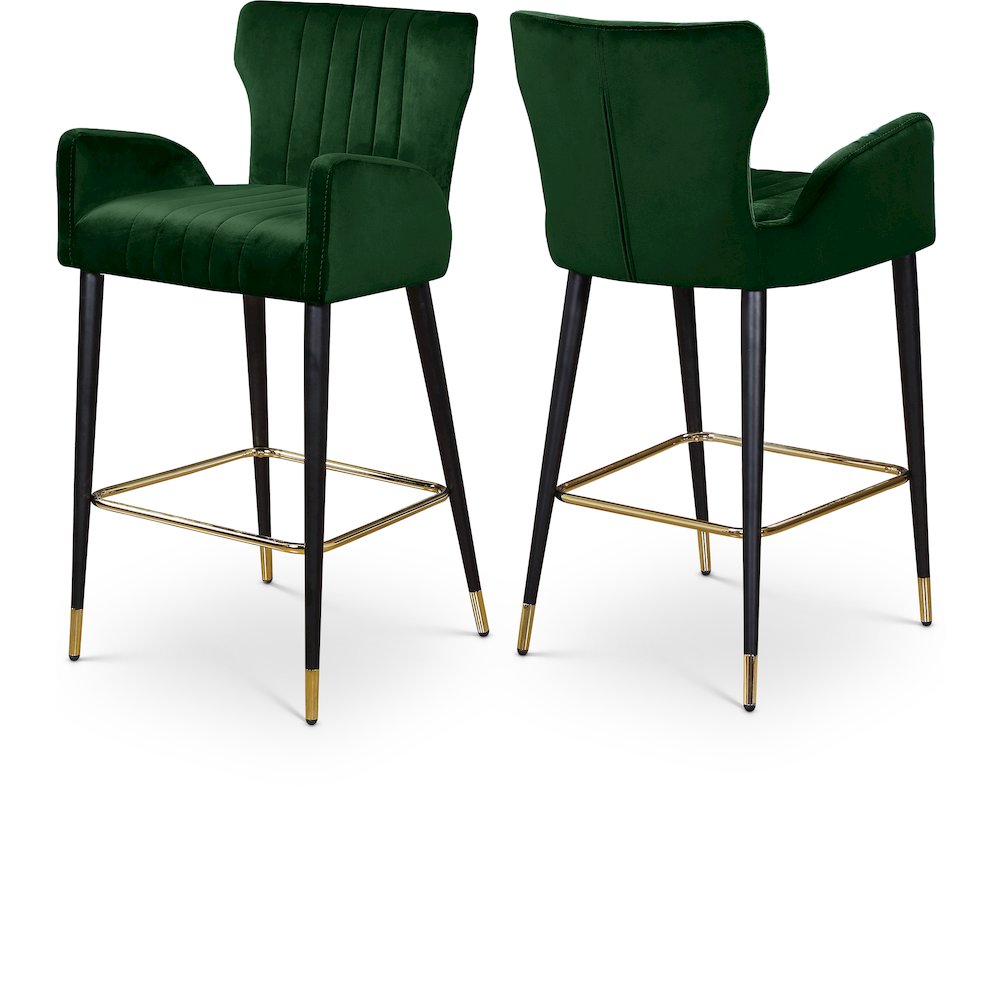 Luxe Green Velvet Stool, Set of 2
