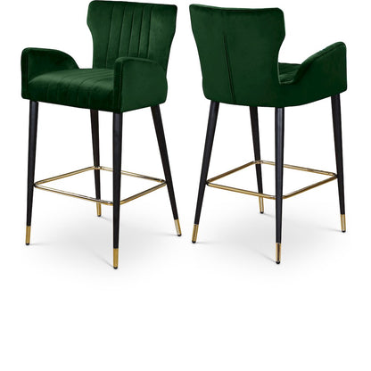 Luxe Green Velvet Stool, Set of 2