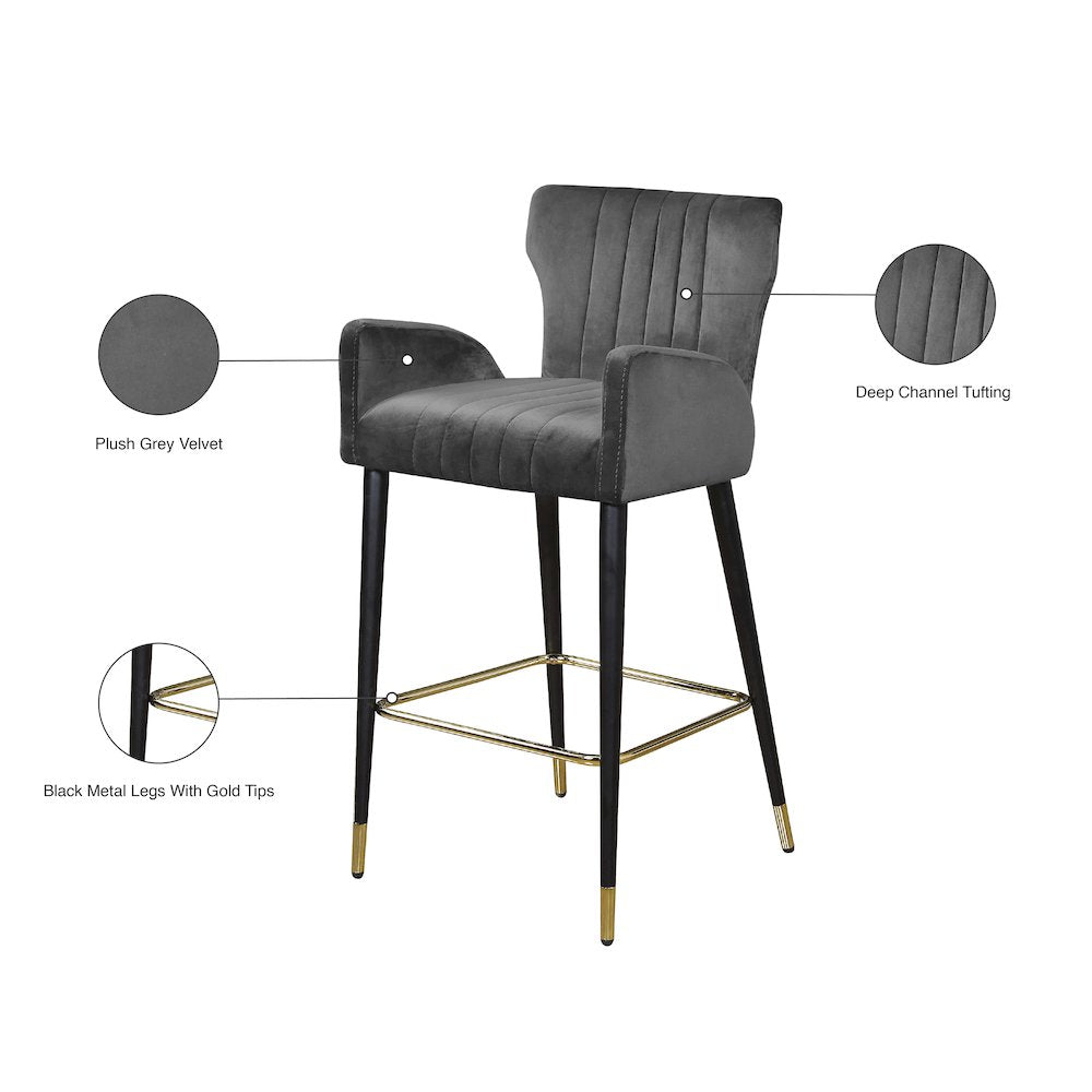 Luxe Grey Velvet Stool, Set of 2