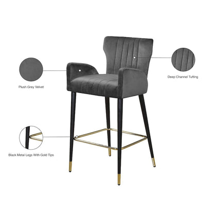 Luxe Grey Velvet Stool, Set of 2