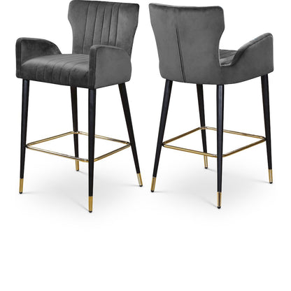 Luxe Grey Velvet Stool, Set of 2