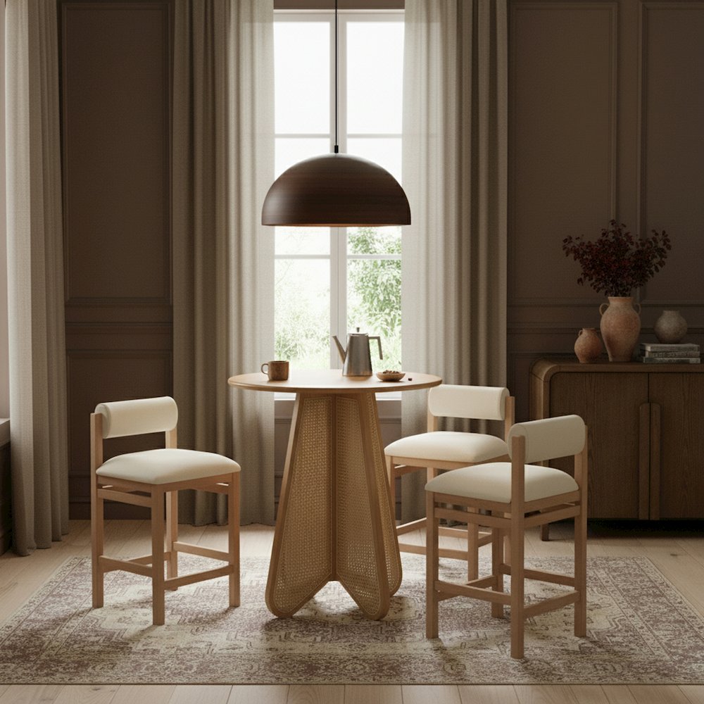Butterfly 36" Natural Solid Wood And Natural Cane Bar Height Table