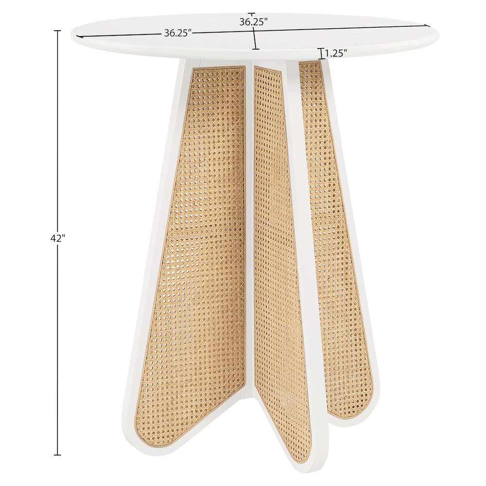 Butterfly 36" White / Natural Solid Wood And Natural Cane Bar Height Table