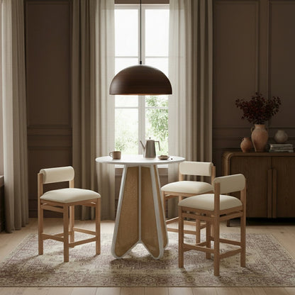 Butterfly 36" White / Natural Solid Wood And Natural Cane Bar Height Table