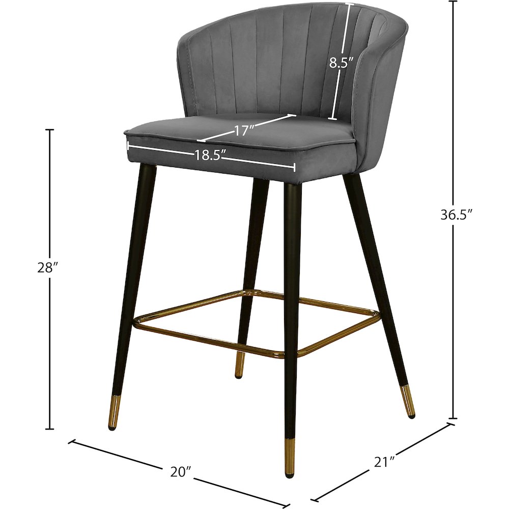 Cassie Grey Velvet Stool, Set of 2