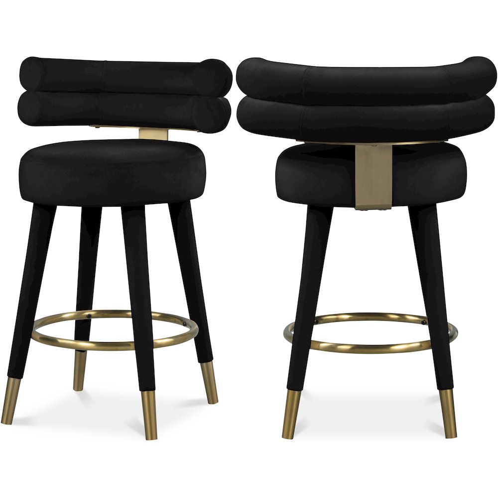 Fitzroy Black Velvet Counter Stool, Set of 2